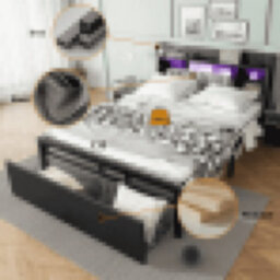 Matteo Modern Black Double Metal Bed Frame With Led Lights, Usb Charging, 2 Drawers & Padded Storage Headboard - 4Ft6 - thumbnail 4