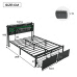 Matteo Modern Black Double Metal Bed Frame With Led Lights, Usb Charging, 2 Drawers & Padded Storage Headboard - 4Ft6 - thumbnail 5