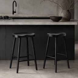 Where Saints Go Ltd Shaker Counter Stool, Black Solid Wood, Backless Shaped Seat, 66Cm By Where Saints Go - thumbnail 1