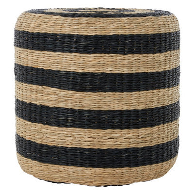 Premier Housewares Interiors By Premier Stripe Seagrass Pouffe, Comfortable Footrest Seagrass Pouffe,easy To Move Woven Stool, Versatile Stool - image 1