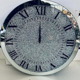 Biznest New Crushed Jewel Crystal Wall Clock Roman Number Glass Diamante Mirror Round (45X45Cm)