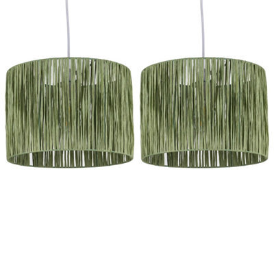 First Choice Lighting Set Of 2 Raffia - Green 28Cm Straw Pendant Or Lamp Shades - image 1