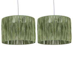 First Choice Lighting Set Of 2 Raffia - Green 28Cm Straw Pendant Or Lamp Shades - thumbnail 1