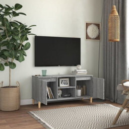 Berkfield Tv Cabinet With Solid Wood Legs Grey Sonoma 103.5X35X50 Cm - thumbnail 6