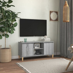 Berkfield Tv Cabinet With Solid Wood Legs Grey Sonoma 103.5X35X50 Cm - thumbnail 1