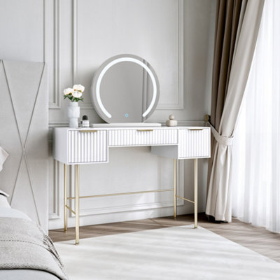 CARME Home Lara White Dressing Table With Elsie Led Mirror (White Base) - image 1