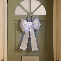 Festive Silver Battery Operated Christmas Door Bow With 84 Warm White Leds - thumbnail 2