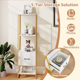 Gainoom 5-Tier Bookshelf With Drawer Tall Narrow Bookcase With Shelves - thumbnail 6