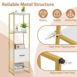 Gainoom 5-Tier Bookshelf With Drawer Tall Narrow Bookcase With Shelves - thumbnail 3