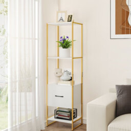 Gainoom 5-Tier Bookshelf With Drawer Tall Narrow Bookcase With Shelves - thumbnail 5