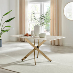 Furniturebox Uk Leonardo 6-Seater Dining Table With White Glass Marble Effect Top And Gold Legs - thumbnail 2