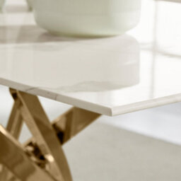 Furniturebox Uk Leonardo 6-Seater Dining Table With White Glass Marble Effect Top And Gold Legs - thumbnail 4