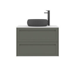 Royal Bathrooms Royal Bathroom Elmore 800mm Matt Green Wall Mounted Bathroom Vanity Unit 2 Drawer Plain White Worktop With Milan Black Basin - thumbnail 7