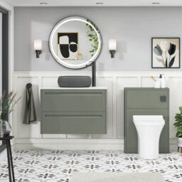 Royal Bathrooms Royal Bathroom Elmore 800mm Matt Green Wall Mounted Bathroom Vanity Unit 2 Drawer Plain White Worktop With Milan Black Basin - thumbnail 5