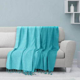 Ehc Luxury Pack Of 2 Chevron Cotton Single Sofa Throw Blanket, 125X 150Cms - Teal - thumbnail 2