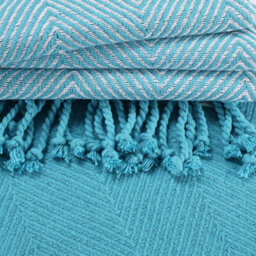 Ehc Luxury Pack Of 2 Chevron Cotton Single Sofa Throw Blanket, 125X 150Cms - Teal - thumbnail 4