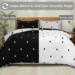 Aspire Homeware Printed Microfiber Duvet Cover Set, Black & White Dotted Reversible, Super King, (L)220Cm X (W)260Cm - thumbnail 2
