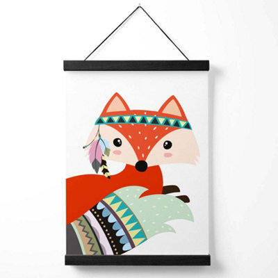 Artze Wall Art Peeking Red Fox Tribal Animal Art Print With Black Frame Size: A4 - image 1