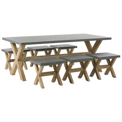 Beliani Garden Dining Set With Stools 6 Seater Olbia Concrete Grey - image 1