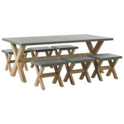 Beliani Garden Dining Set With Stools 6 Seater Olbia Concrete Grey - thumbnail 1
