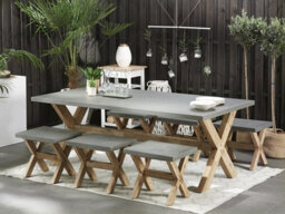 Beliani Garden Dining Set With Stools 6 Seater Olbia Concrete Grey - thumbnail 2