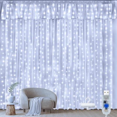 Ollny String Lights Waterproof 300 Led 3M X 3M Usb 8 Modes Cool White Curtain Lights Fairy Lights - image 1