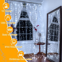 Ollny String Lights Waterproof 300 Led 3M X 3M Usb 8 Modes Cool White Curtain Lights Fairy Lights - thumbnail 2