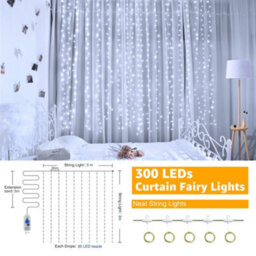 Ollny String Lights Waterproof 300 Led 3M X 3M Usb 8 Modes Cool White Curtain Lights Fairy Lights - thumbnail 3