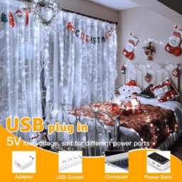 Ollny String Lights Waterproof 300 Led 3M X 3M Usb 8 Modes Cool White Curtain Lights Fairy Lights - thumbnail 7