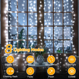 Ollny String Lights Waterproof 300 Led 3M X 3M Usb 8 Modes Cool White Curtain Lights Fairy Lights - thumbnail 4