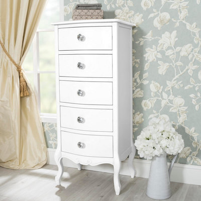 Statement Furniture Juliette White Vintage Chic 5 Drawer Tallboy With Crystal Handles - image 1