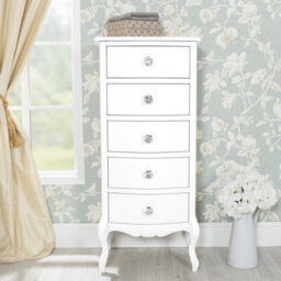 Statement Furniture Juliette White Vintage Chic 5 Drawer Tallboy With Crystal Handles - thumbnail 3
