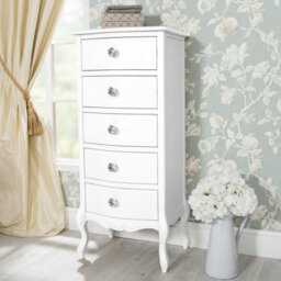 Statement Furniture Juliette White Vintage Chic 5 Drawer Tallboy With Crystal Handles - thumbnail 1