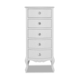 Statement Furniture Juliette White Vintage Chic 5 Drawer Tallboy With Crystal Handles - thumbnail 4