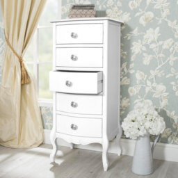 Statement Furniture Juliette White Vintage Chic 5 Drawer Tallboy With Crystal Handles - thumbnail 2