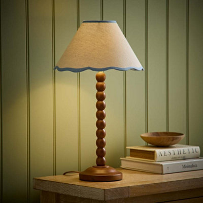 Valuelights Bobbin Blue Trim Linen Shade Walnut Bobble Table Lamp - image 1