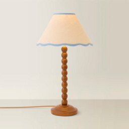 Valuelights Bobbin Blue Trim Linen Shade Walnut Bobble Table Lamp - thumbnail 3