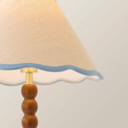 Valuelights Bobbin Blue Trim Linen Shade Walnut Bobble Table Lamp - thumbnail 4