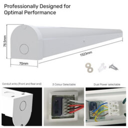Paul Russells 5Ft Led Batten Lights, Switch Wattages 30W/60W, 3600/7200 Lumens, Ip20, Adjustable Cct 3 Colour, Pack Of 2 - thumbnail 3