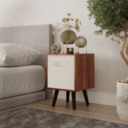 Urbn-Living Grey, White - Teak 1-Drawer Cube Shelving Unit With Scandinavian Legs - thumbnail 9