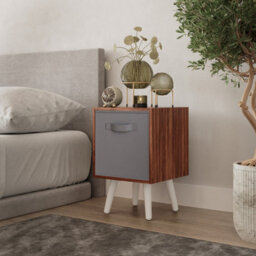 Urbn-Living Grey, White - Teak 1-Drawer Cube Shelving Unit With Scandinavian Legs - thumbnail 3