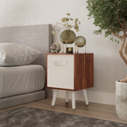 Urbn-Living Grey, White - Teak 1-Drawer Cube Shelving Unit With Scandinavian Legs - thumbnail 6