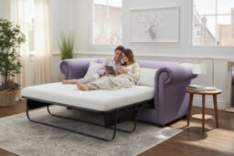 Chesterfield 1930's 3 Seater Sofa Bed Shelly Amethyst Purple Leather In Classic Style - thumbnail 2