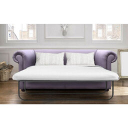 Chesterfield 1930's 3 Seater Sofa Bed Shelly Amethyst Purple Leather In Classic Style - thumbnail 1