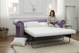 Chesterfield 1930's 3 Seater Sofa Bed Shelly Amethyst Purple Leather In Classic Style - thumbnail 3