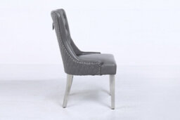 Modernique A Pair Grey Leather Aire Tuffted Metal Knocker Back Dining Chairs With Solid Chrome Legs - thumbnail 2