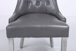 Modernique A Pair Grey Leather Aire Tuffted Metal Knocker Back Dining Chairs With Solid Chrome Legs - thumbnail 7