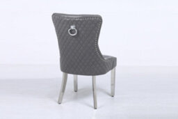 Modernique A Pair Grey Leather Aire Tuffted Metal Knocker Back Dining Chairs With Solid Chrome Legs - thumbnail 4