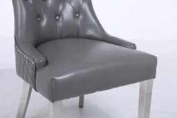 Modernique A Pair Grey Leather Aire Tuffted Metal Knocker Back Dining Chairs With Solid Chrome Legs - thumbnail 5