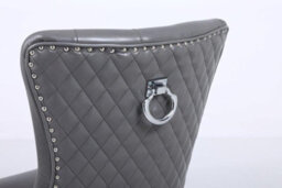 Modernique A Pair Grey Leather Aire Tuffted Metal Knocker Back Dining Chairs With Solid Chrome Legs - thumbnail 8